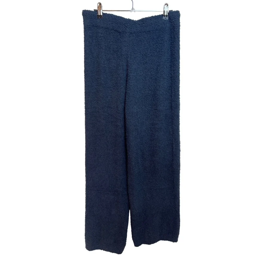 Fuzzy Knit Wide Leg Lounge Pants Navy Blue Drawstring M Teddy Knit Hyge‎ Lounge